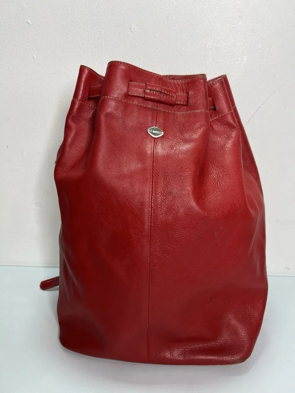 Vintage i Santi Drawstring Leather Bucket Purse Bag Red Made In Italy